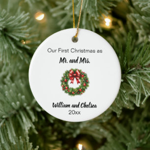 First Christmas Married Christmas Wreath Ceramic Tree Decoration