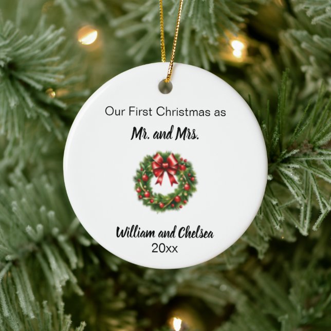 First Christmas Married Christmas Wreath Ceramic Tree Decoration (Tree)