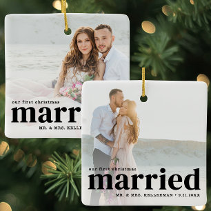 First Christmas Married Couple 2 Photo Ceramic Ornament