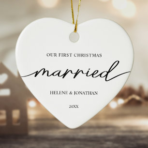 First Christmas Married Couple Minimal Elegant Ceramic Tree Decoration