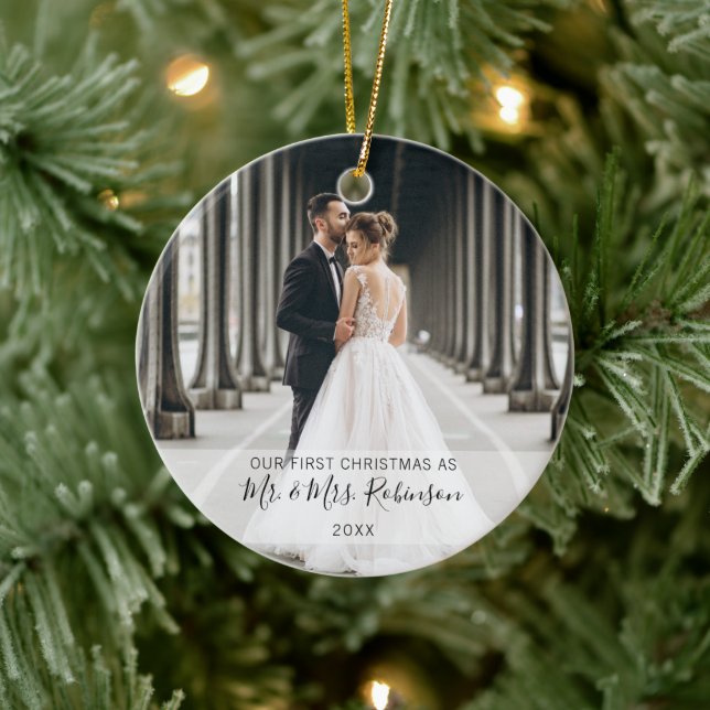 First Christmas Married Couple Photo Ceramic Tree Decoration (Tree)