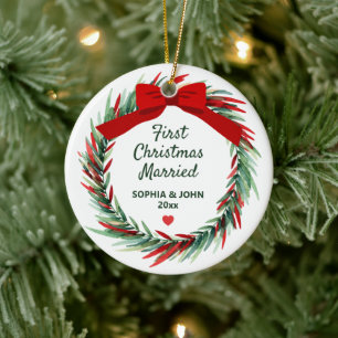 First Christmas Married Couple Wedding Gift  Ceramic Tree Decoration