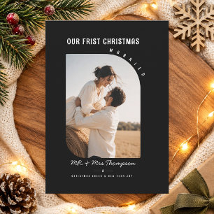 First Christmas Married Curved Photo Holiday Card