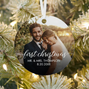 First Christmas Married Custom wedding Photo  Metal Tree Decoration