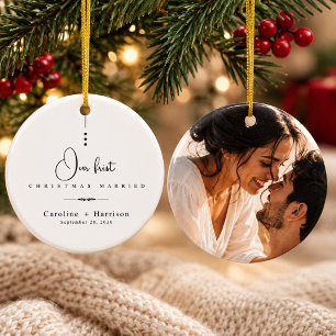First Christmas Married Elegant Newlywed Photo Ceramic Tree Decoration