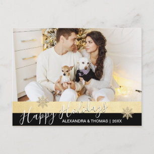 First Christmas Married Engaged GOLD PHOTO Holiday Postcard