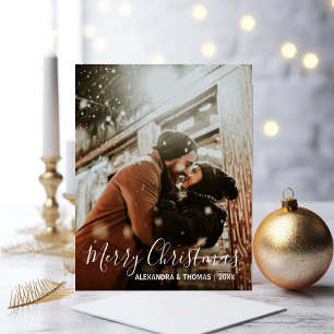 First Christmas Married Engaged White   PHOTO Holiday Postcard