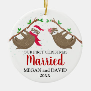 First Christmas married Funny Sloths Ceramic Tree Decoration