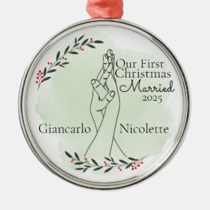 First Christmas Married Interlocking Hands Metal Tree Decoration