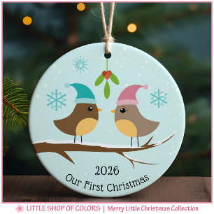 First Christmas Married Love Birds Photo Ceramic Tree Decoration