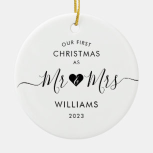 First Christmas Married Minimal Mr and Mrs Photo Ceramic Tree Decoration