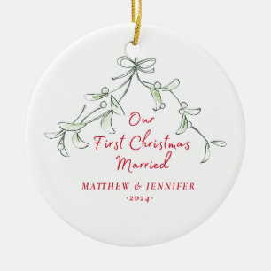 First Christmas Married Mistletoe Photo Ornament