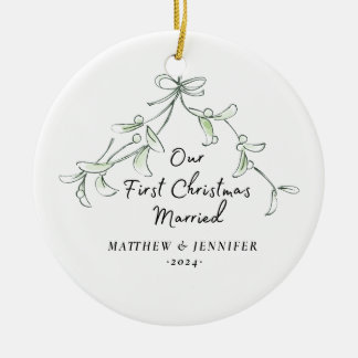 First Christmas Married Mistletoe Photo Ornament