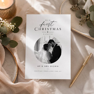 First Christmas Married Modern Circle Photo Holiday Card