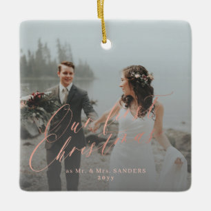First Christmas married Mr and Mrs 2 photo  Ceramic Ornament