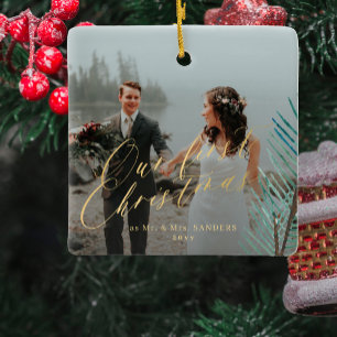 First Christmas married Mr and Mrs 2 photo Ceramic Ornament