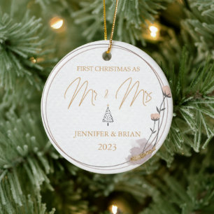First Christmas Married Mr and Mrs Christmas  Ceramic Tree Decoration