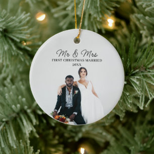 First Christmas Married Mr And Mrs Photo  Ceramic Tree Decoration