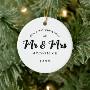 First Christmas Married Mr And Mrs Script Name Ceramic Tree Decoration