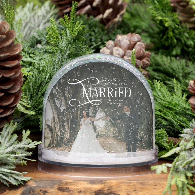 First Christmas Married Mr & Mrs Couples Photo  Snowglobe (Winter)