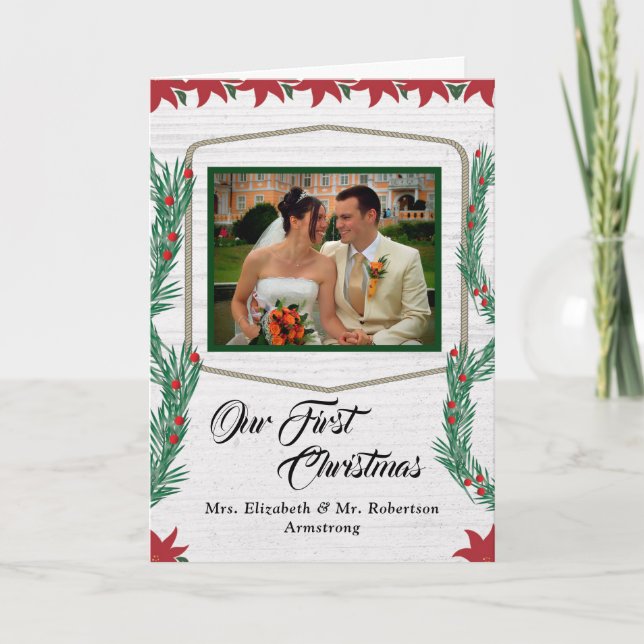 First Christmas Married Mr. & Mrs. Photo Holiday Card (Front)