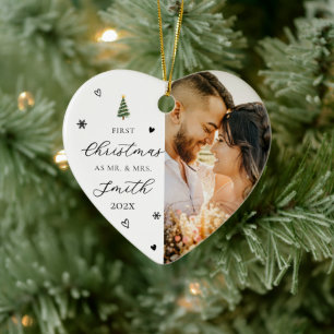 First Christmas Married Mr & Mrs Photo Keepsake Ceramic Tree Decoration