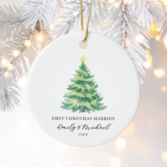 First Christmas Married Newlywed Photo Ceramic Tree Decoration (Creator Uploaded)