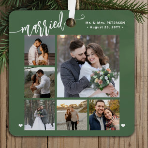 First Christmas married newlywed photo collage Metal Tree Decoration