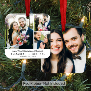 First Christmas Married Newlywed Photo Metal Tree Decoration