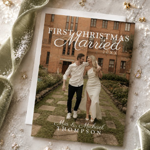 First Christmas Married Newlywed Wedding Photo Holiday Card