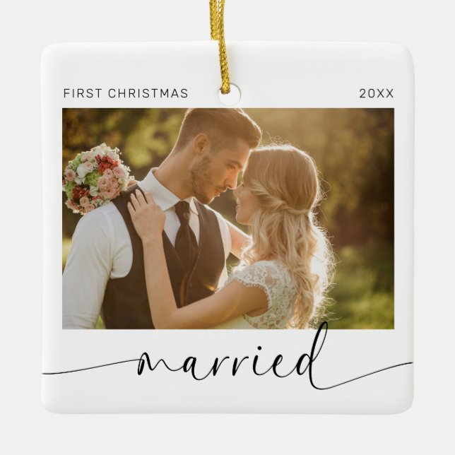 First Christmas Married Newlyweds Keepsake  Ceramic Ornament (Front)