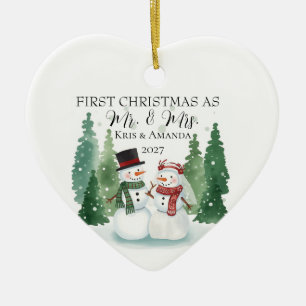 First Christmas Married Ornament   Snowman Couple 
