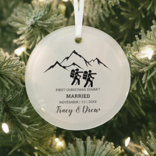 First Christmas Married Outdoorsy Mountain Hiking Glass Tree Decoration