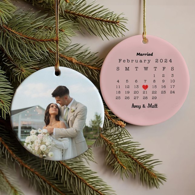 First Christmas Married Photo and Date Ceramic Ornament (Creator Uploaded)
