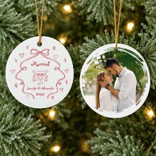 First Christmas Married Photo Ceramic Tree Decoration