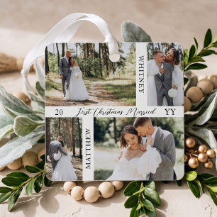 First Christmas Married Photo Collage Engagement Metal Tree Decoration