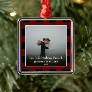 First Christmas married photo couple holiday Metal Tree Decoration