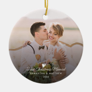 First Christmas Married Photo Holidays Ceramic Tree Decoration