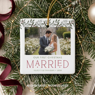 First Christmas Married Photo Keepsake Ceramic Ornament