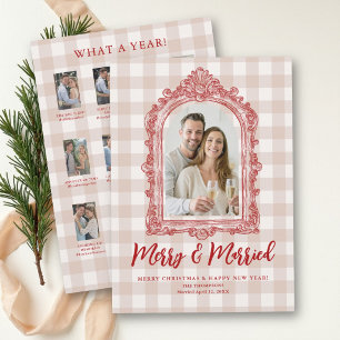 First Christmas Married Red Sketch Arch Neutral Holiday Card