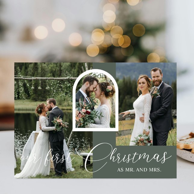 First Christmas Married Script 6 Photo Collage Holiday Card (Creator Uploaded)