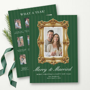 First Christmas Married Vintage Green What a Year Holiday Card