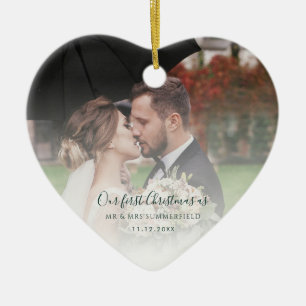 First Christmas Married Wedding Anniversary Photo Ceramic Tree Decoration