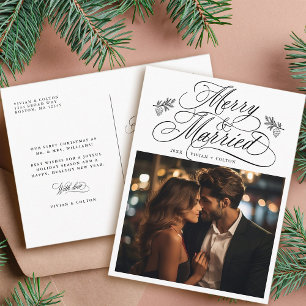 First Christmas Merry & Married Newly Weds Photo Postcard