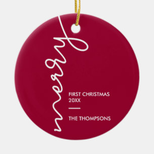 First Christmas, Merry Modern Script   photo Ceramic Tree Decoration