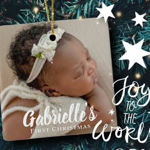 First Christmas Modern Chic Custom Photo Ceramic Ornament