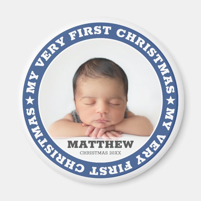First Christmas Modern Custom Baby Photo Keepsake Magnet (Front)