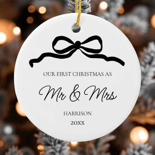 First Christmas Modern Photo Newlywed Mr and Mrs Ceramic Tree Decoration (First Christmas Modern Photo Newlywed Mr and Mrs Ceramic Ornament)