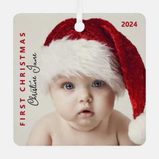 First Christmas | Modern Trendy Baby Photo Met Met Metal Tree Decoration