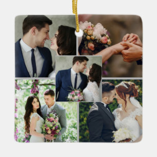 First Christmas Monogram Mr. Mrs. Photo Collage Ceramic Ornament